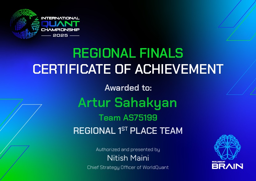 Artur Sahakyan az International Quant Championship regionális fordulójában